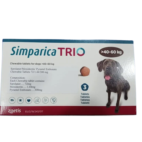 Simparica Trio Chewable Tick & Flea Tablet for Dogs (>40–60 kg)
(XL)(3 pills)