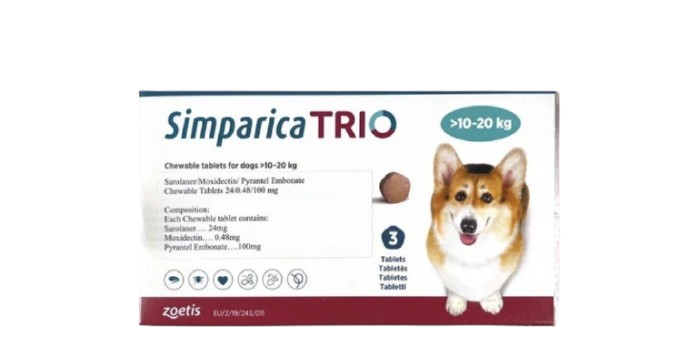 Simparica Trio Chewable Tick & Flea Tablet for Dogs (>10–20 kg)
(M)(3 pills)
