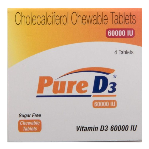 Pure D3 60k Chewable Tablet (Cholecalciferol 60,000 IU - Sugar
Free) – pack of 4 tablets