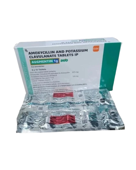 Augmentin 1000 mg Tablet (Amoxicillin 875 mg + Clavulanic Acid
125 mg)