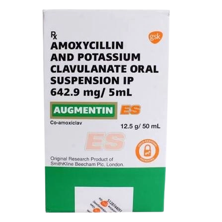 Augmentin ES Oral Suspension (Amoxicillin 600mg/5ml + Clavulanic Acid 42.9mg/5ml) – 1 bottle of 50ml