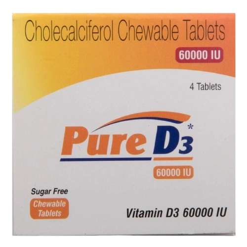 Pure D3 60k Chewable Tablet (Cholecalciferol 60,000 IU - Sugar
Free) – pack of 4 tablets