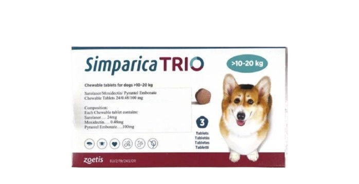 Simparica Trio Chewable Tick & Flea Tablet for Dogs (>10–20 kg)
(M)(3 pills)