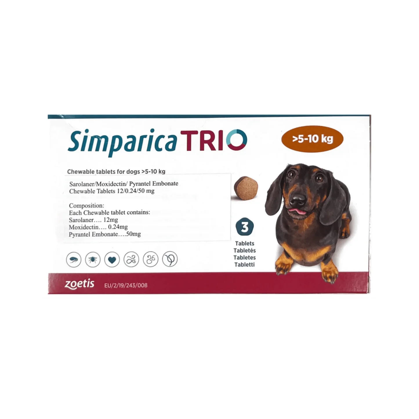 Simparica Trio Chewable Tick & Flea Tablet for Dogs (>5–10 kg)
(S)(3 pills)