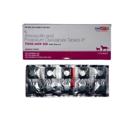 Toxo Mox 250 mg Tablets for Dogs & Cats (Amoxicillin) – 10 Tablets