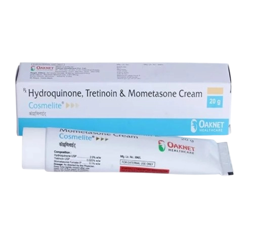 Cosmelite Cream – Hydroquinone (2% w/w) + Mometasone (0.1%
w/w) + Tretinoin (0.025% w/w) – 20gm