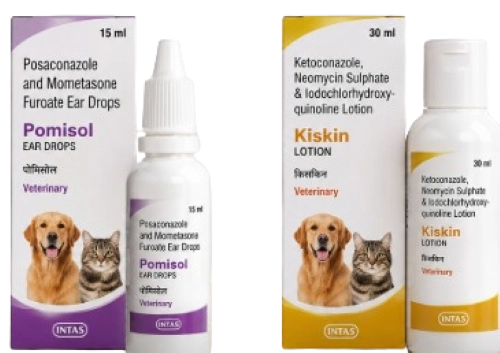 Intas Pomisol Ear Drops (15ml) and Kiskin Lotion (30ml) for Dogs &
Cats Combo