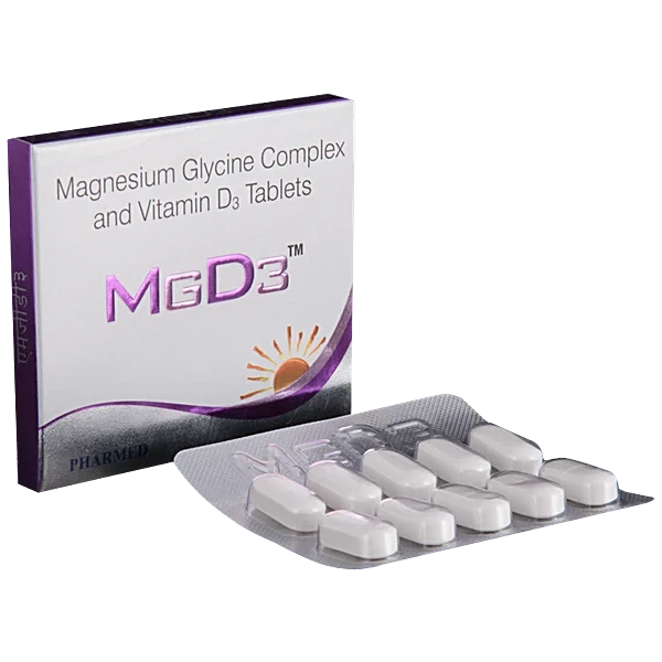 Mgd3 Tablet (Magnesium Glycinate + Vitamin D3) – pack of 10
tablets